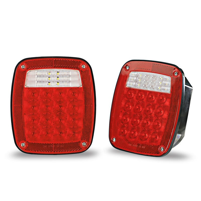 Wellmax 2PC 12V Universal LED Trailer Tail Lights with 38 Red, White LEDs - Stop, Turn, Tail, Backup & Signal Lights - Image 1